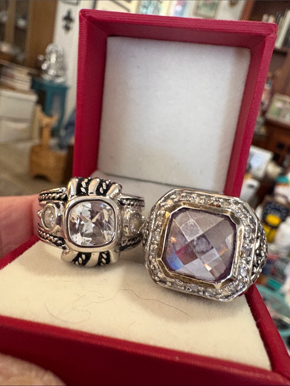 Sterling and Crystal Statement Rings with Clear and Lavender Gemstones